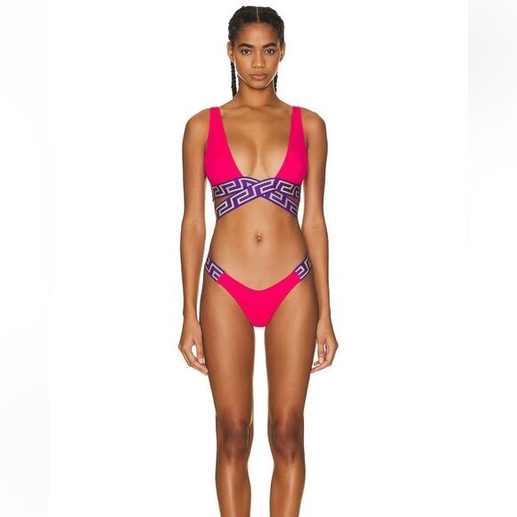 Versace Vita Bikini Bottom in Tropical Pink & Dark Orchid Size 1/XS NWT $225 - Picture 6 of 8
